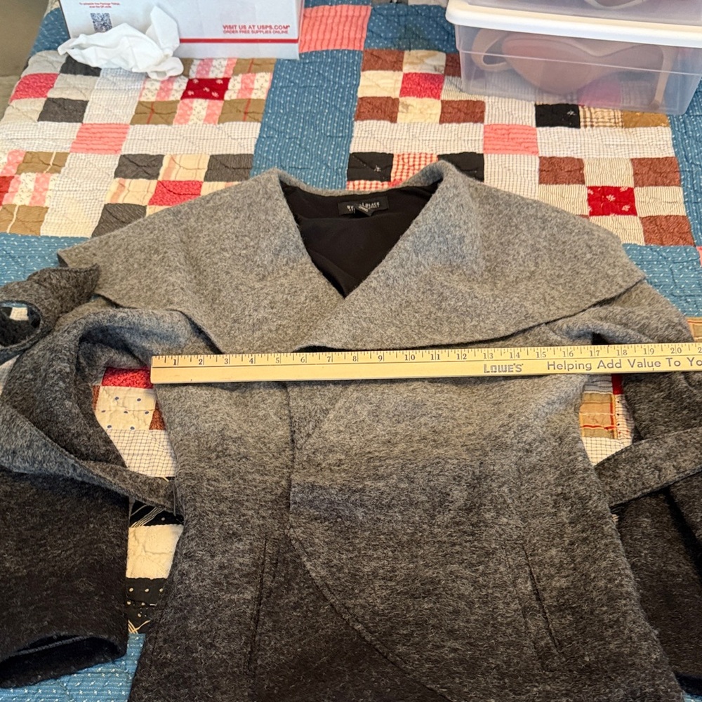 White House Black Market Gray-to-Black Ombre Belted Coat - Picture 6 of 7